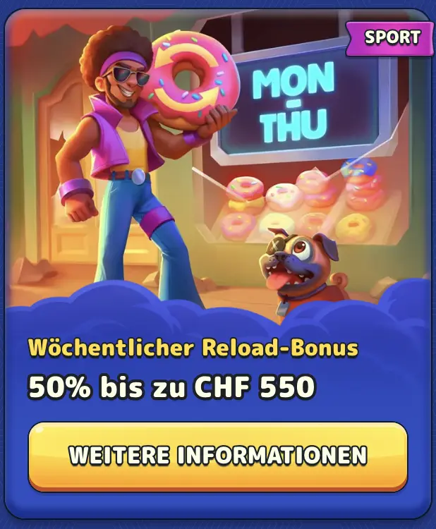 Pistolo Sportwetten Reload-Angebot Pistolo Sport Wöchentlicher Reload Bonus CHF 550